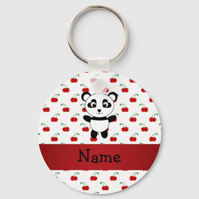 Personalised name panda red cherries key ring (Front)