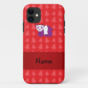Personalised name panda red christmas trees iPhone 11 case