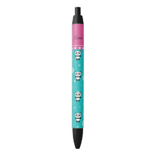Personalised name panda turquoise snowflakes black ink pen
