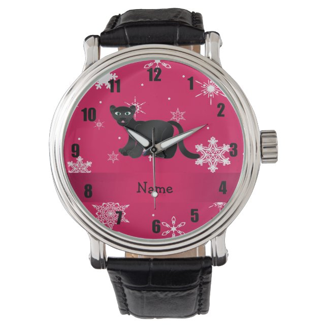 Personalised name panther pink snowflakes watch (Front)