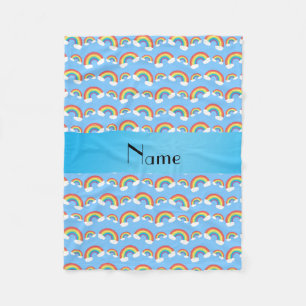 Personalised name pastel blue rainbows pattern fleece blanket