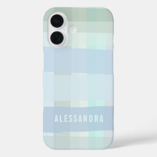 Personalised Name Pastel,Check Plaid Blue Sage  iPhone 16 Case