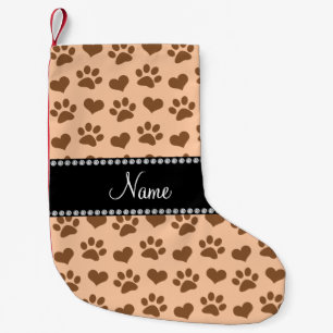 Personalised name pastel peach hearts and paw small christmas stocking