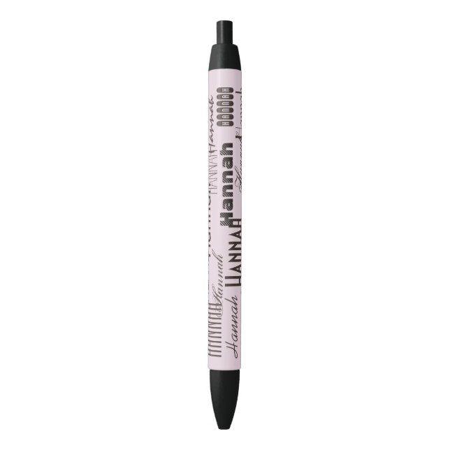 Personalised Name Pastel Pink and Black Black Ink Pen (Front Vertical)