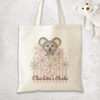 Personalised Name Pastel Pink Cute Baby Koala Kids Tote Bag