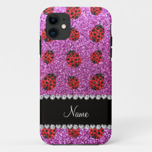 Personalised name pastel purple glitter ladybug iPhone 11 case