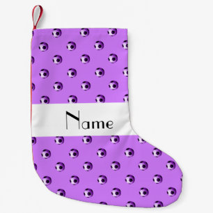 Personalised name pastel purple soccer balls small christmas stocking