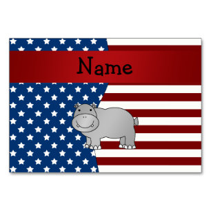 Personalised name Patriotic hippo Table Number