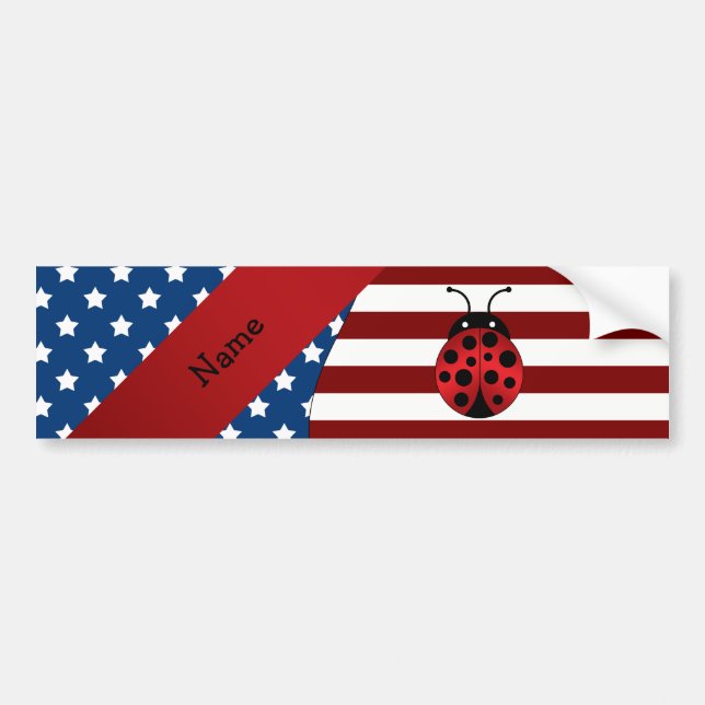Personalised name Patriotic ladybug Bumper Sticker (Front)