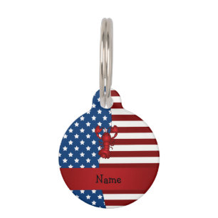 Personalised name Patriotic lobster Pet Tag