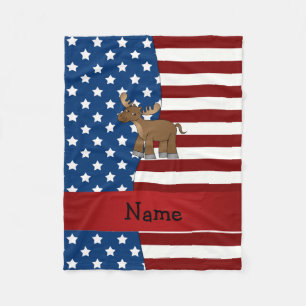Personalised name Patriotic moose Fleece Blanket
