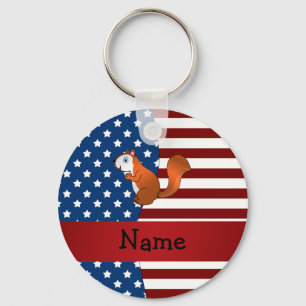 Personalised name Patriotic squirrel Key Ring