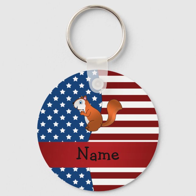 Personalised name Patriotic squirrel Key Ring (Front)