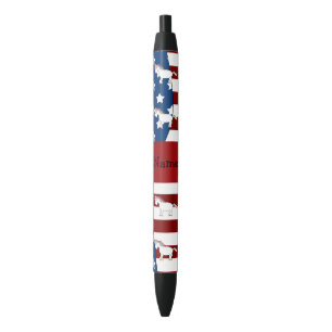 Personalised name Patriotic unicorn Black Ink Pen