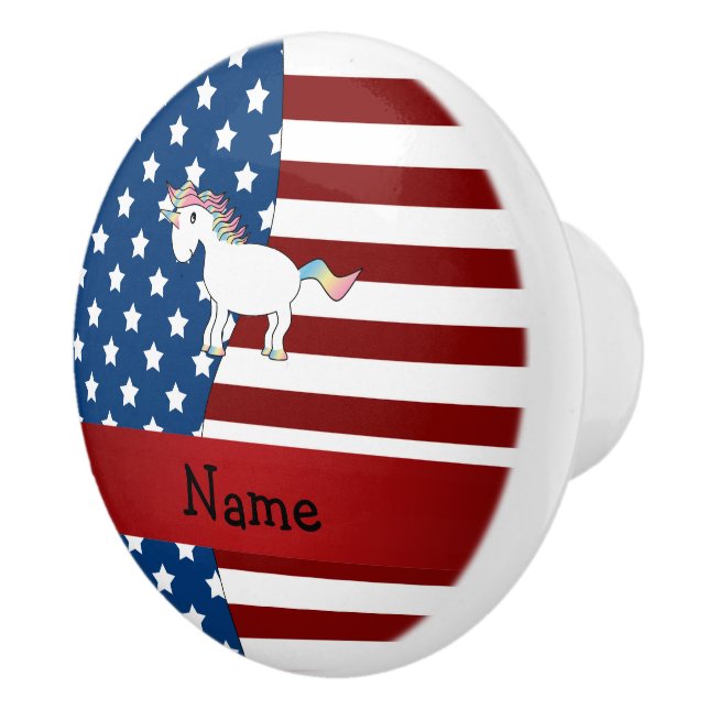 Personalised name Patriotic unicorn Ceramic Knob (Right)