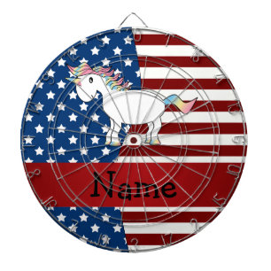 Personalised name Patriotic unicorn Dartboard