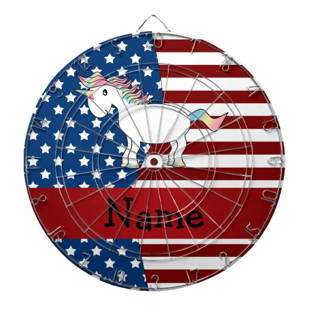 Personalised name Patriotic unicorn Dartboard (Front)