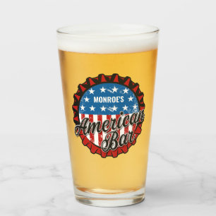 Personalised NAME Patriotic USA Flag American Bar Glass
