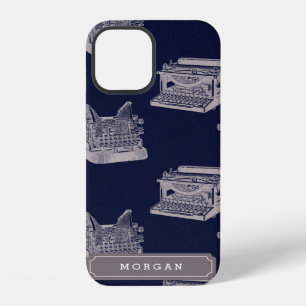 Personalised Name Pattern Blue Vintage Typewriter iPhone Case