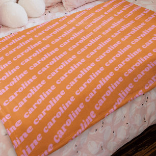 Personalised Name Pattern Retro Font Pink Orange Fleece Blanket
