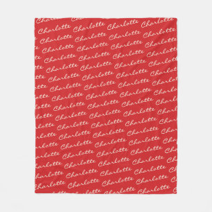 Personalised Name Pattern Script Typography in Red Fleece Blanket