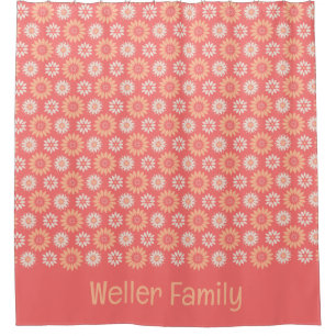 Personalised Name Peach, Coral, & Cream Floral Shower Curtain