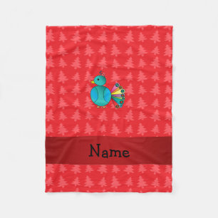 Personalised name peacock red christmas trees fleece blanket