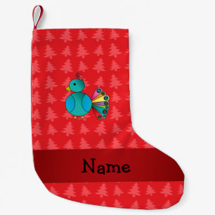 Personalised name peacock red christmas trees small christmas stocking