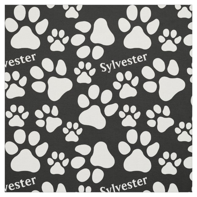Personalised Name Ped Dog Paw Print Black Pattern Fabric (Swatch)