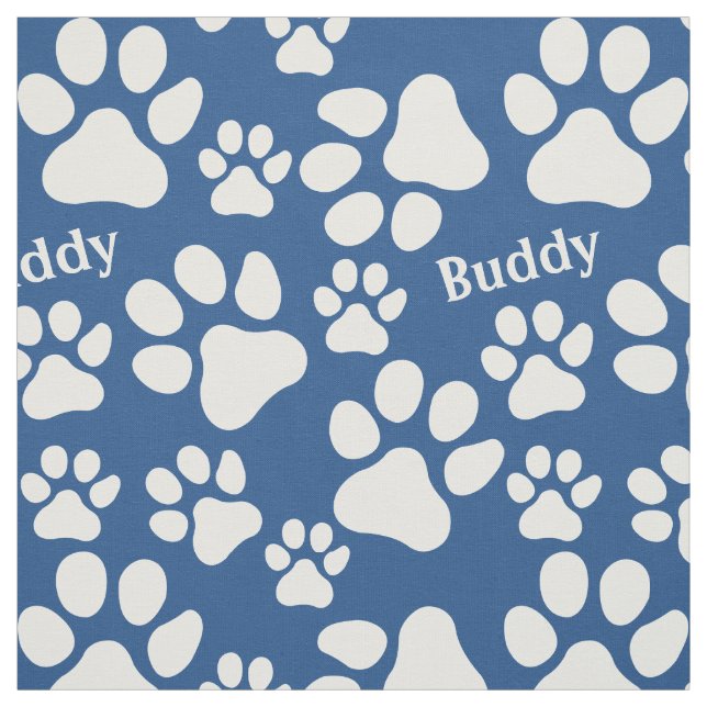 Personalised Name Ped Dog Paw Print Blue Pattern Fabric (Swatch)