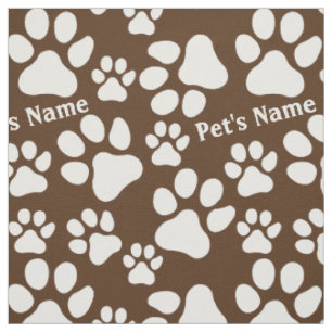 Personalised Name Ped Dog Paw Print Brown Pattern Fabric
