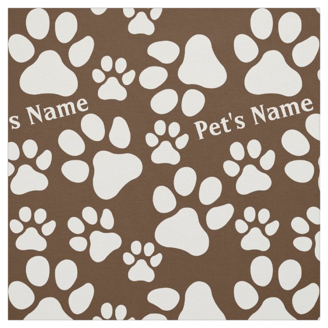 Personalised Name Ped Dog Paw Print Brown Pattern Fabric (Swatch)