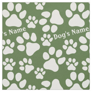 Personalised Name Ped Dog Paw Print Green Pattern Fabric