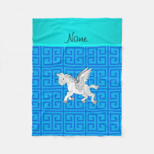 Personalised name pegasus blue greek key fleece blanket