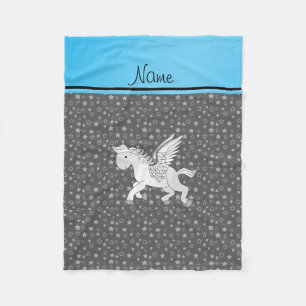 Personalised name pegasus grey stars fleece blanket