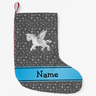 Personalised name pegasus grey stars small christmas stocking
