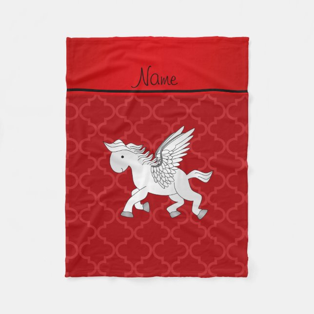 Personalised name pegasus red moroccan fleece blanket (Front)