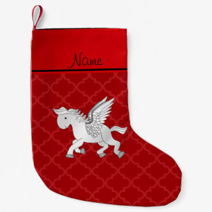 Personalised name pegasus red moroccan small christmas stocking