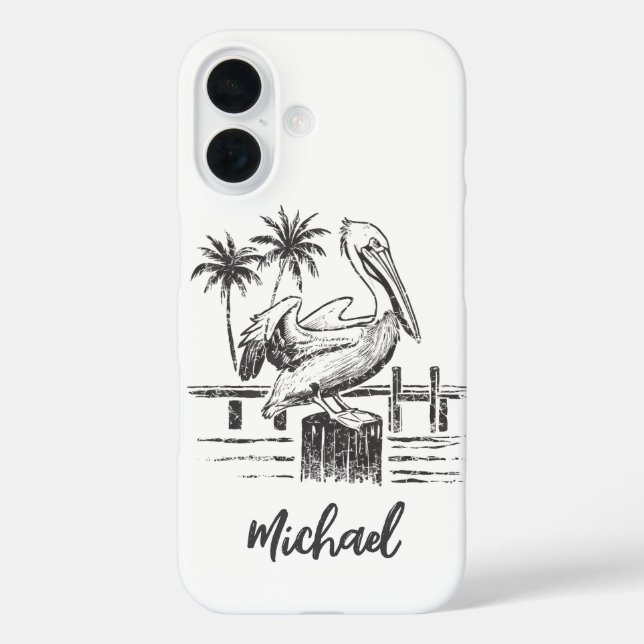 Personalised Name Pelican On A Post Palm Tree  Case-Mate iPhone Case (Back)