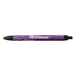 Personalised Name Pen Agate Purple Gold Marble