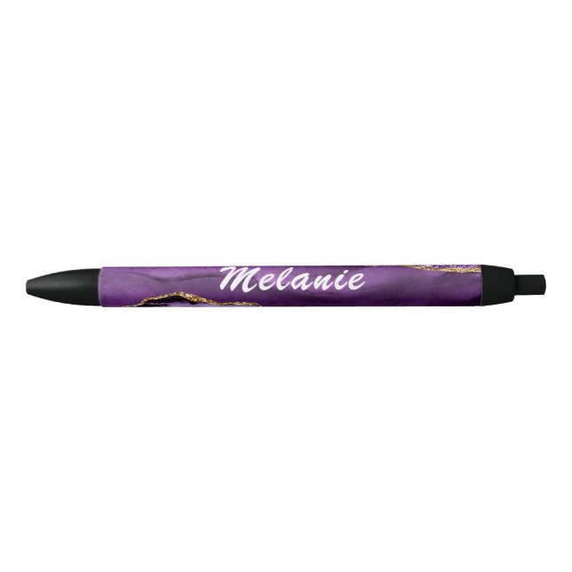 Personalised Name Pen Agate Purple Gold Marble (Front)