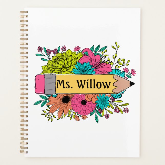 Personalised Name Pencil Wild Flowers Planner (Front)