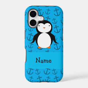 Personalised name penguin blue anchors pattern