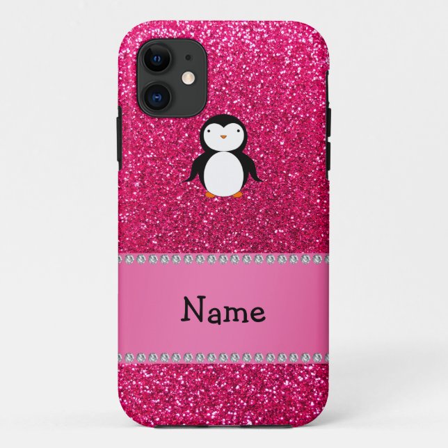 Personalised name penguin pink glitter Case-Mate iPhone case (Back)