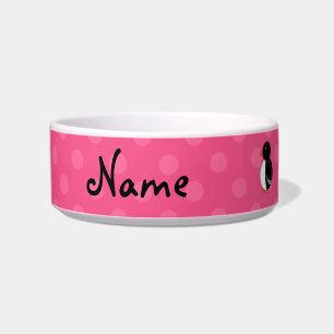 Personalised name penguin pink polka dots bowl