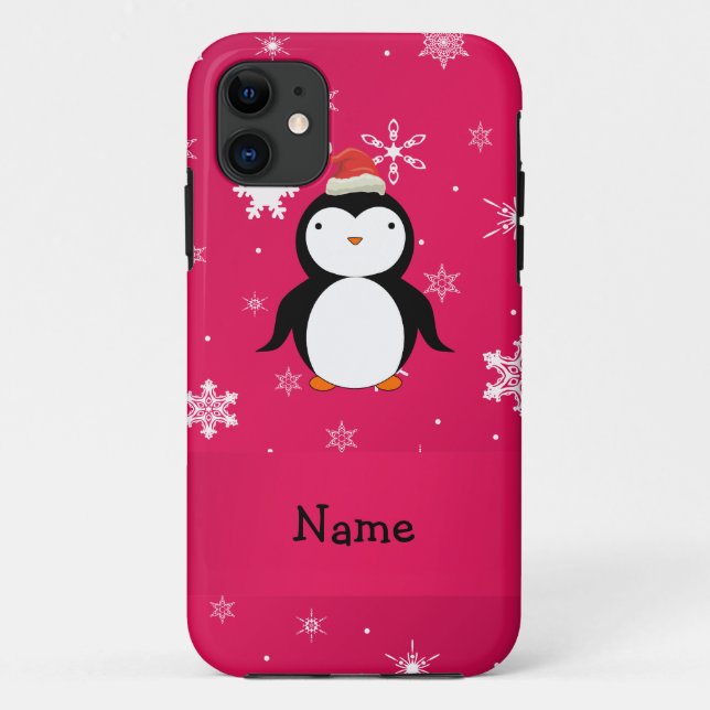 Personalised name penguin pink snowflakes Case-Mate iPhone case (Back)