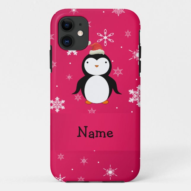 Personalised name penguin pink snowflakes Case-Mate iPhone case (Back)