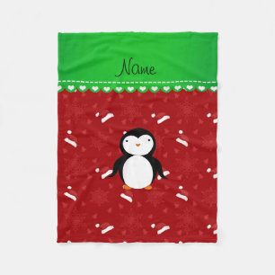 Personalised name penguin red santa hats snowflake fleece blanket