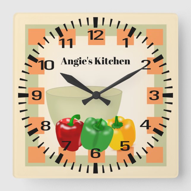 Personalised Name Pepper Veggie Bowl Kitchen Clock (Front)