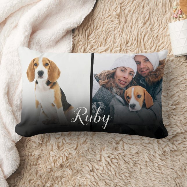 Personalised Name Pet Dog 2 Photo Lumbar Cushion (Blanket)
